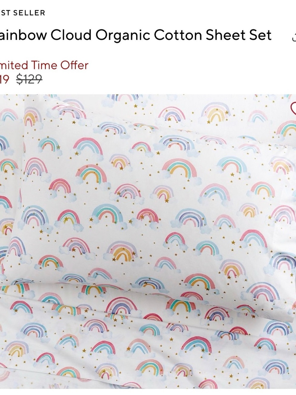 Pottery Barn Teen (Full) Rainbow Cloud Organic Duvet Cover w/ Shams & Sheet Set - Picture 4 of 8